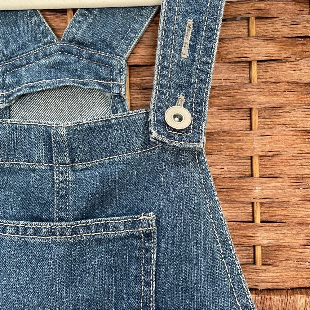 The Children's Place Denim Short Overalls with Lace Trim, Size 12.